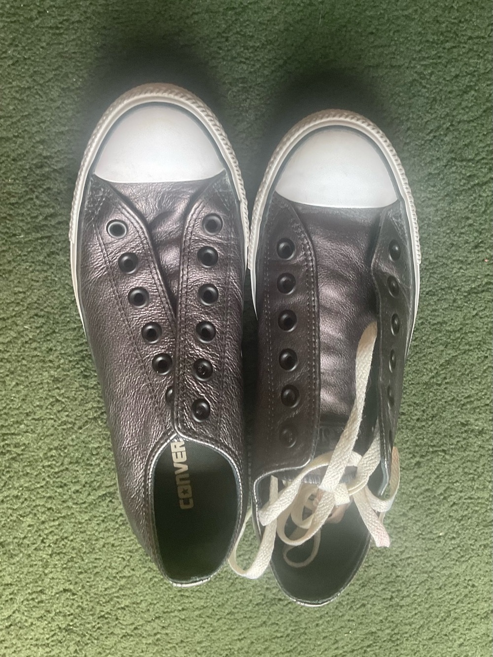 Rare. Converse Slip-On Leather Sneakers in Dark Metallic Plum and White